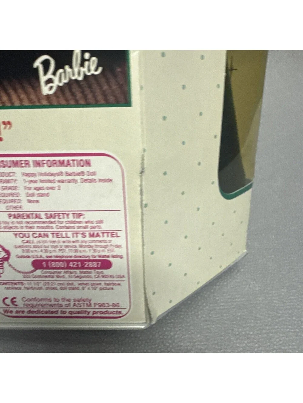 Vtg Holiday Barbie Special Edition Doll Mattel 1991 #1871 Not Mint Green Velvet